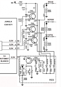 Fig. 3 Circuito simulador de tubo para receptores con ajuste autom&aacute;tico de blanco que tienen el tubo con poca emisi&oacute;n