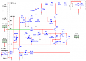 Fig.8 Amplificador y matrizador de color tipo cascode del HITACHI CPT-2992