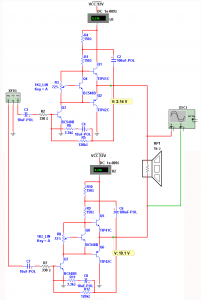 Fig.3 Circuito de amplificadores en puente con un parlante de 16 Ohms