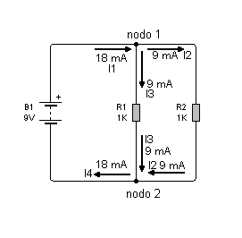 Fig.2 Aplicaci&oacute;n de la primera ley de Kirchoff 