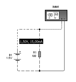 Fig.8 Circulaci&oacute;n de la corriente y valores de tensi&oacute;n con 100 Ohms