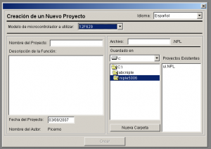 Fig.3 Pantalla para nombrar el proyecto y comentar su uso