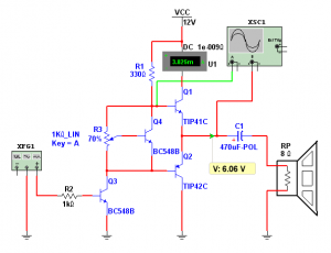 Fig.7 Correcci&oacute;n de la distorsi&oacute;n por cruce utilizando un transistor y un preset