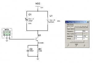 Fig.9 Circuito b&aacute;sico de un amplificador de RF a transistor NPN